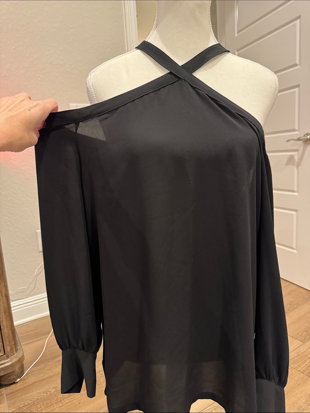 LOFT Black One-Shoulder Cross-Strap Blouse